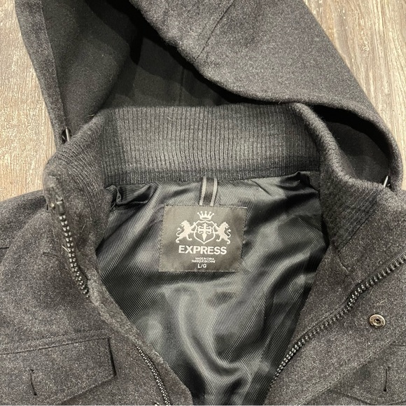 Express men’s military wool jacket with hood size Large - Picture 8 of 12